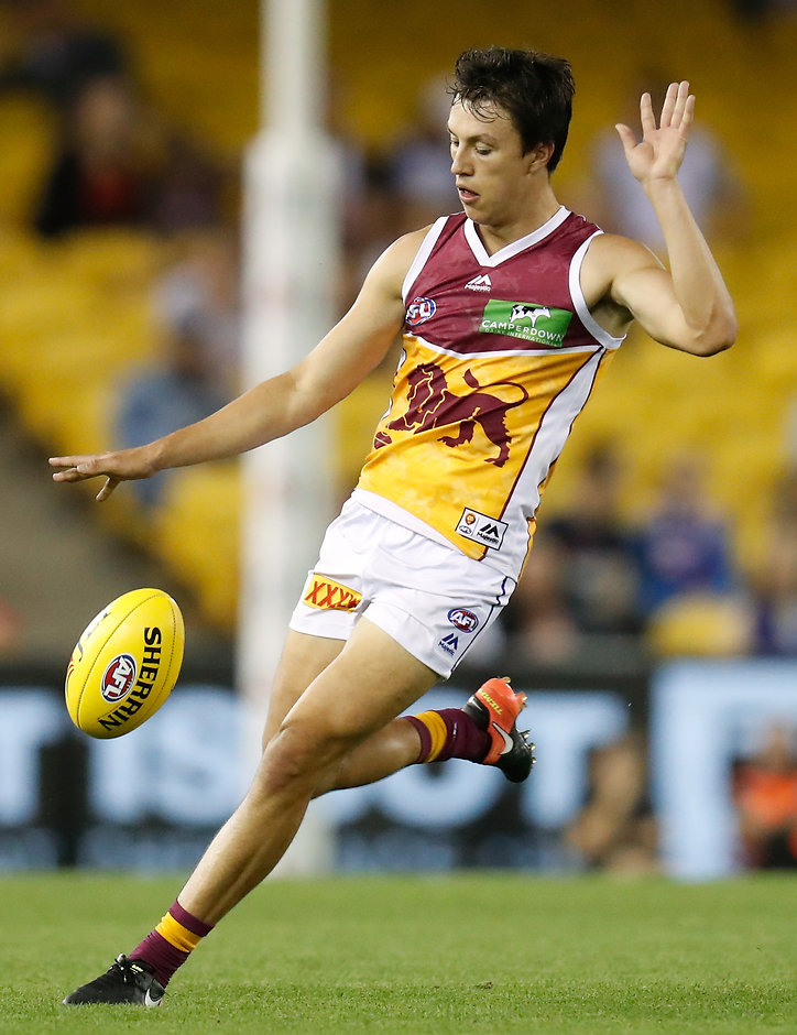 MELBOURNE, AUSTRALIA - MARCH 2: Hugh McCluggage of the Lions kicks the ball during the AFL 2017 JLT Community Series match between the Western Bulldogs and the Brisbane Lions at Etihad Stadium on March 2, 2017 in Melbourne, Australia. (Photo by Michael Willson/AFL Media)